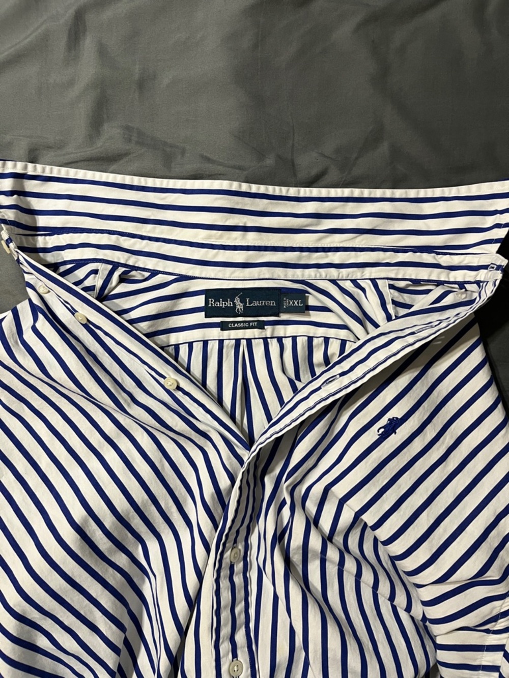 Ralph Lauren White Shirt with Navy Vertical Stripes - Picture 3 of 6